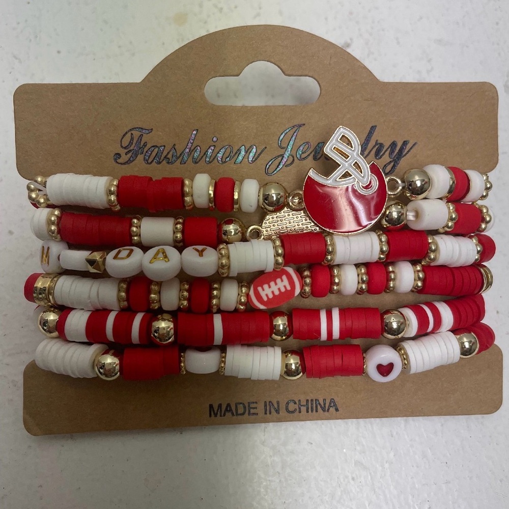 Red and White Beaded Bracelet Set